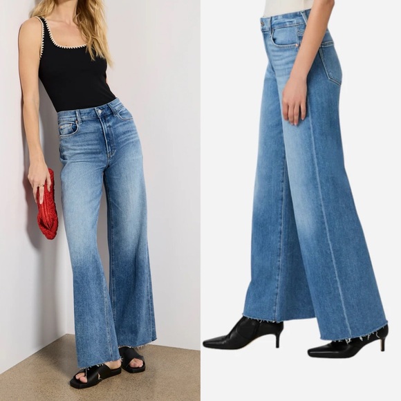 Paige Anessa 31” Wide Leg Raw Hem Jeans - Picture 2 of 9